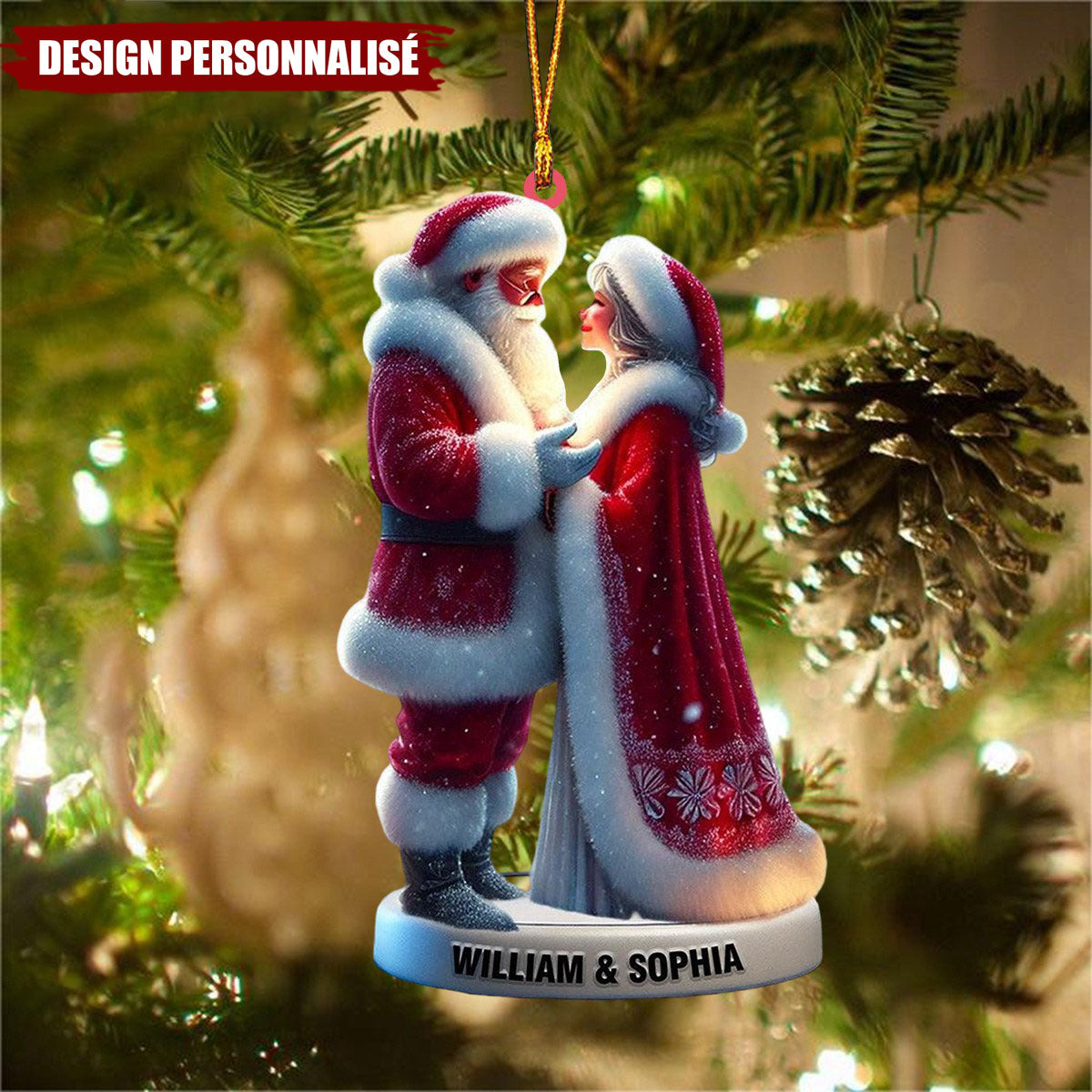 Suspension de Noël Personnalisée - Couple Père Noël et Mère Noël