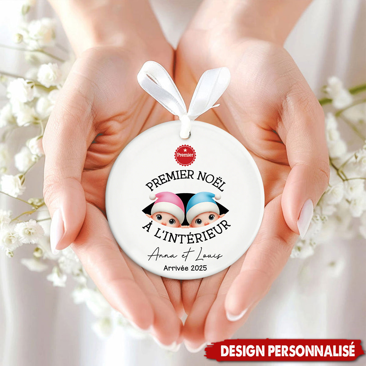 Ornement Noël Céramique Personnalisé - Premier Noël à l’Intérieur