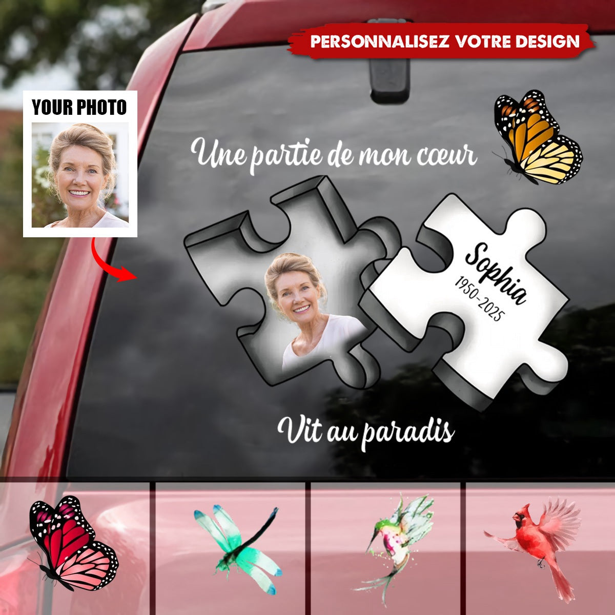 Une Partie de Mon Cœur Vit au Paradis - Autocollant Commémoratif Personnalisé en Mémoire d’un Être Cher
