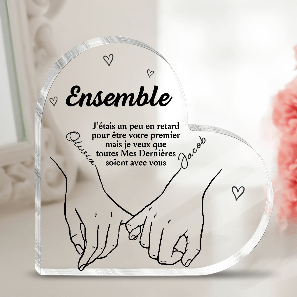 Couple personnalisé personnalisé Plaque acrylique en forme de coeur - cadeau pour mari femme, anniversaire