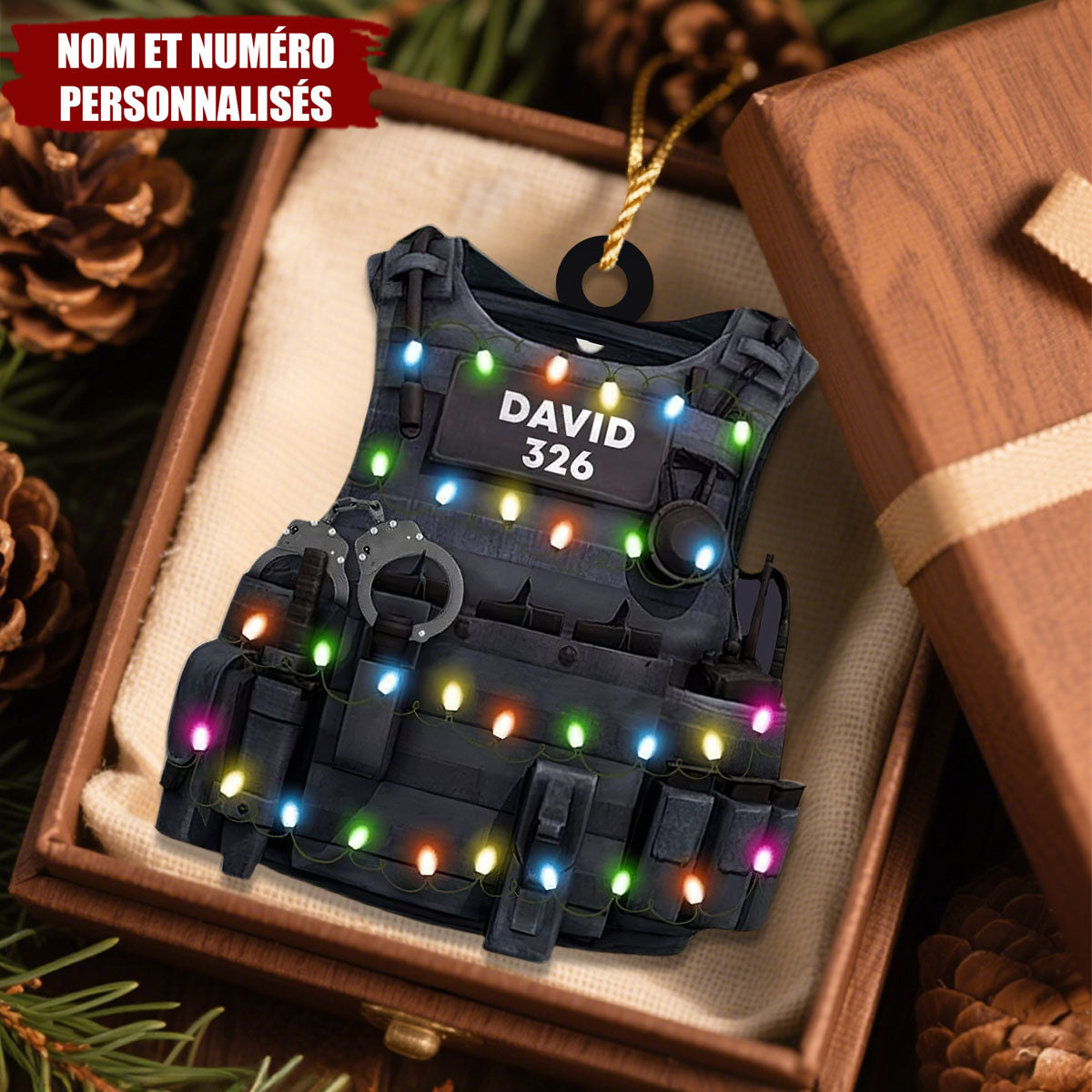 Décoration de Noël Personnalisée – Gilet Tactique avec Nom et Numéro