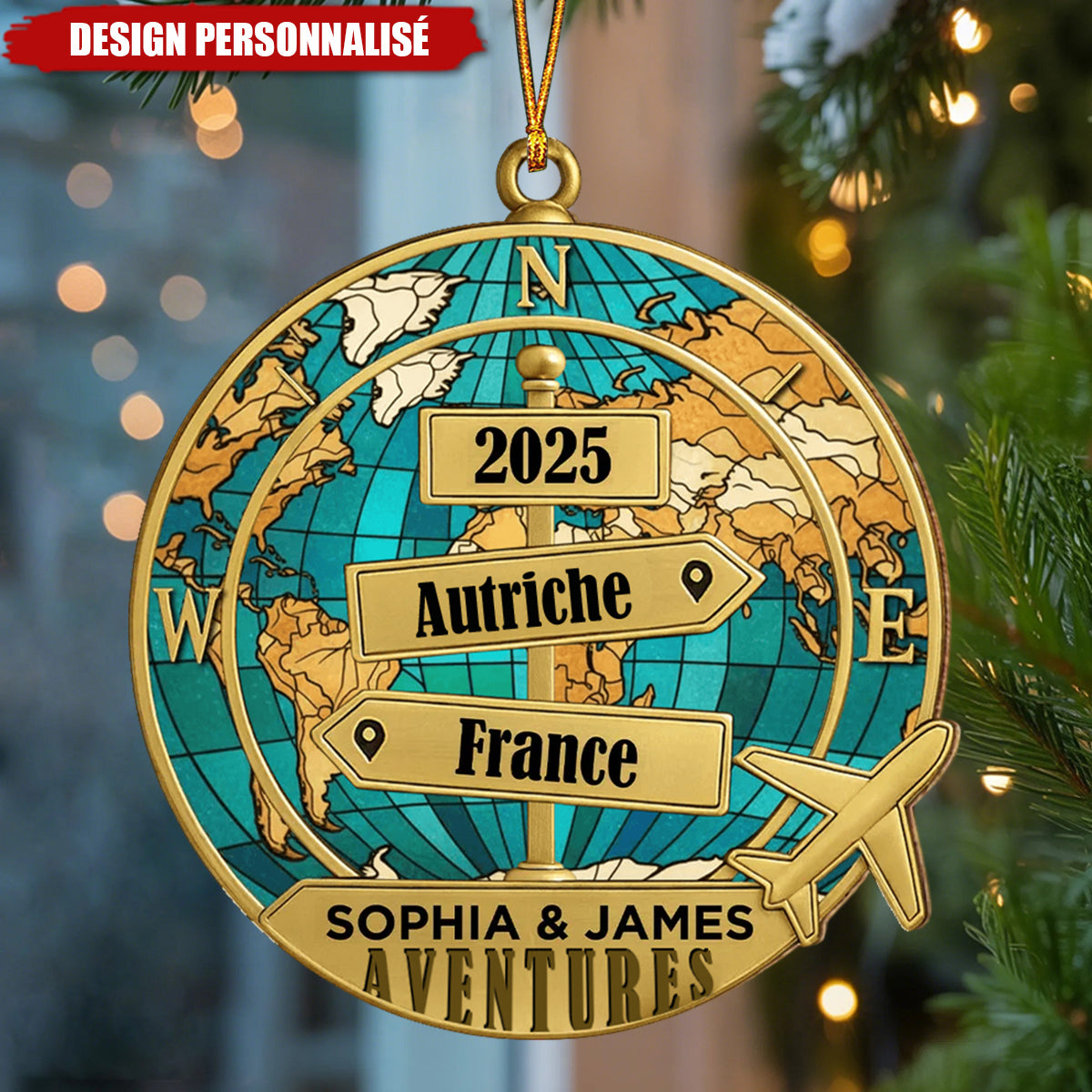 Ornement de Noël Personnalisé – Globe des Aventures 2025