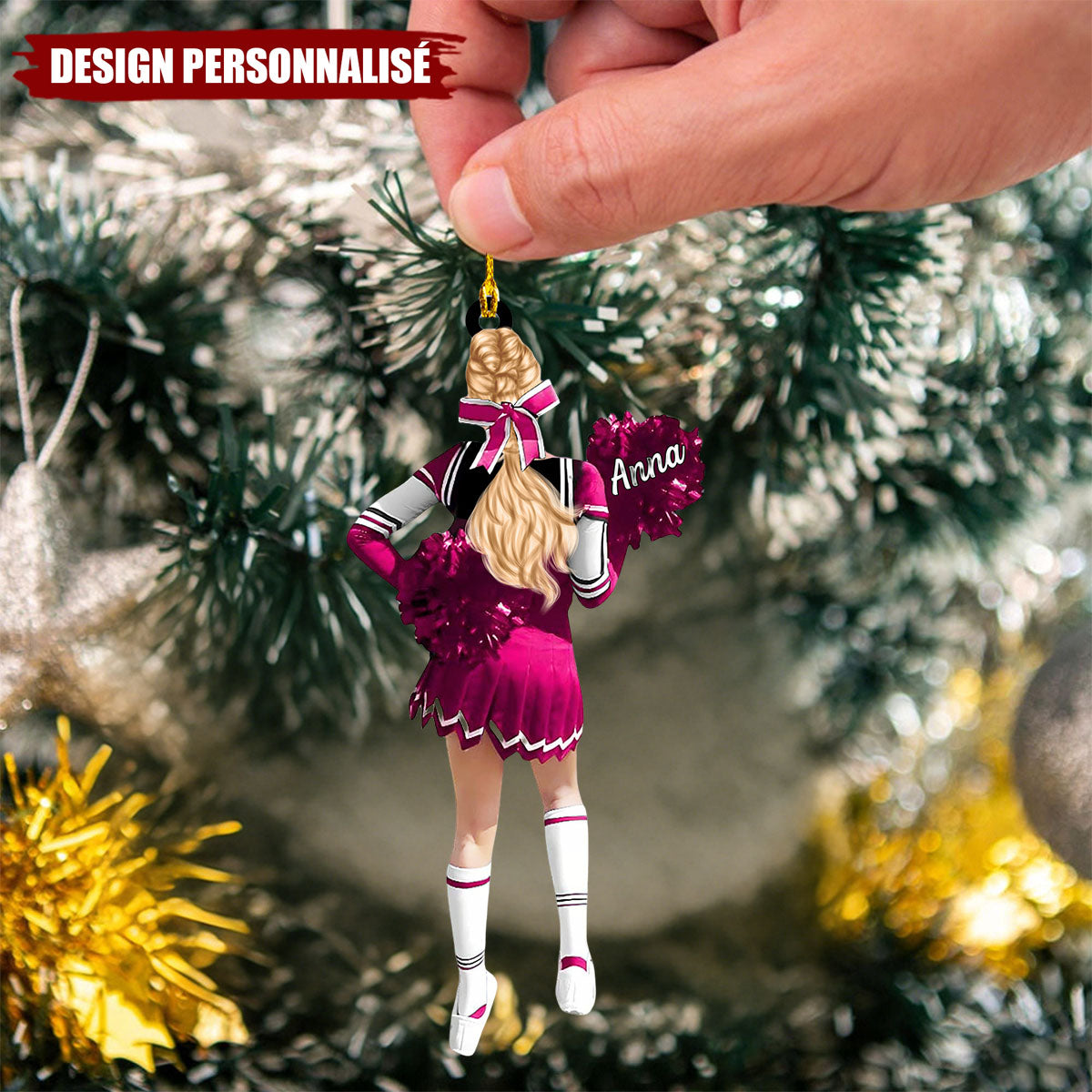 Pom-Pom Girl avec Nom ornement - Cadeau Unique pour Cheerleader