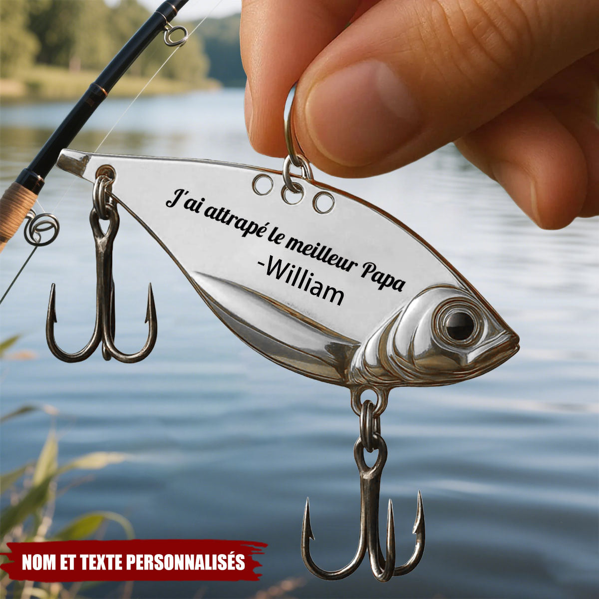 Appât de Pêche Personnalisé – "J'ai attrapé le meilleur Papa" avec Nom Gravé – Cadeau Fête des Pères Original