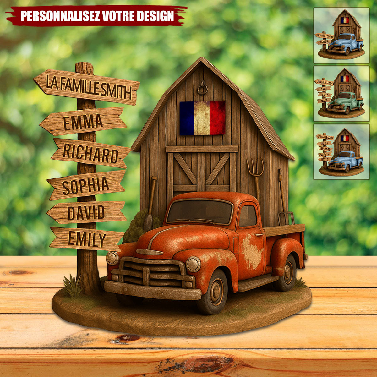 Ferme Familiale Personnalisée avec Camionnette Vintage – Cadeau Unique pour Famille