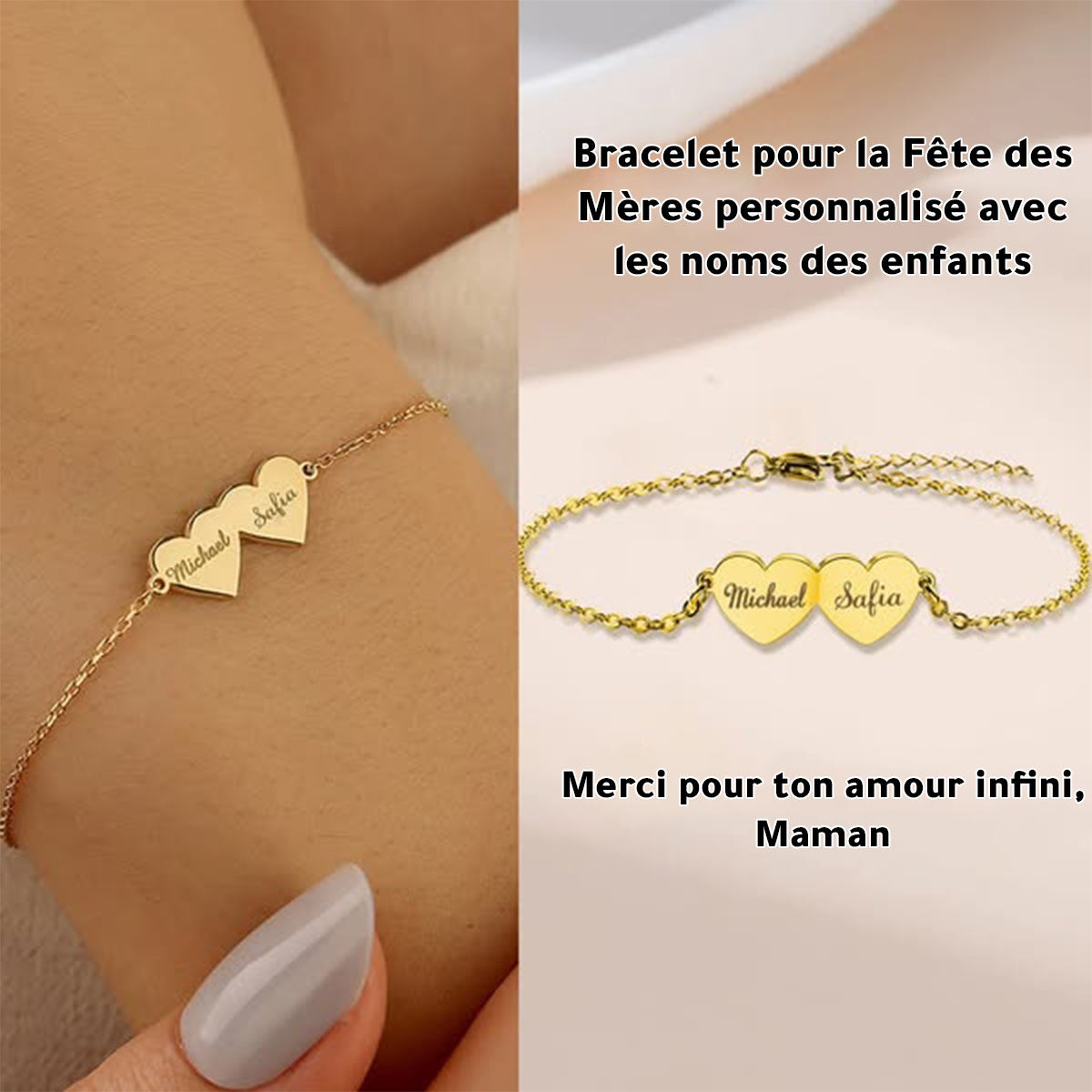 Bracelet Cœur Personnalisé pour la Fête des Mères – Spécialement Personnalisé avec les Noms des Enfants