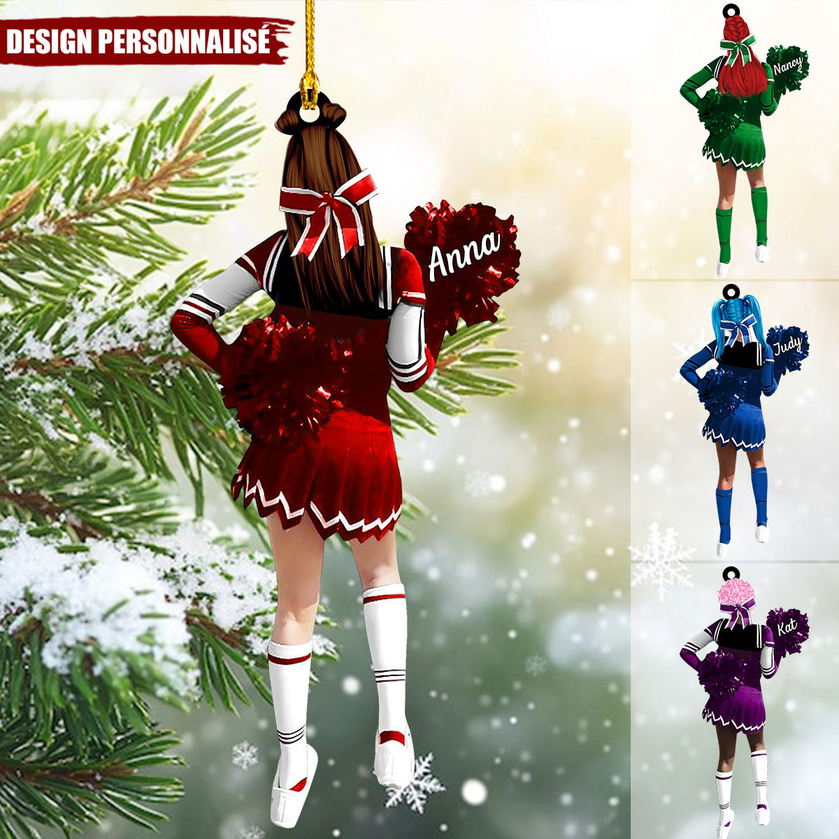 Pom-Pom Girl avec Nom ornement - Cadeau Unique pour Cheerleader
