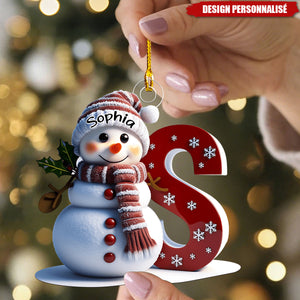 Ornement Bonhomme de Neige Personnalisé avec Initiale – Décoration de Noël Unique