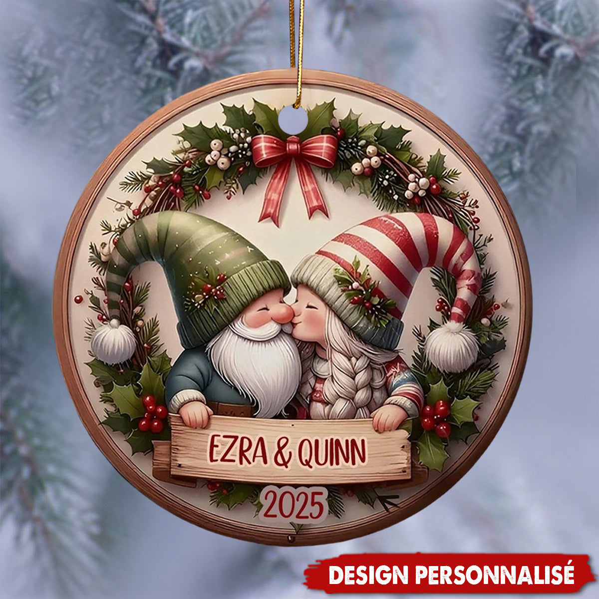 Ornement Personnalisé Couple qui s’Embrasse - Souvenir Unique pour Sapin Festif