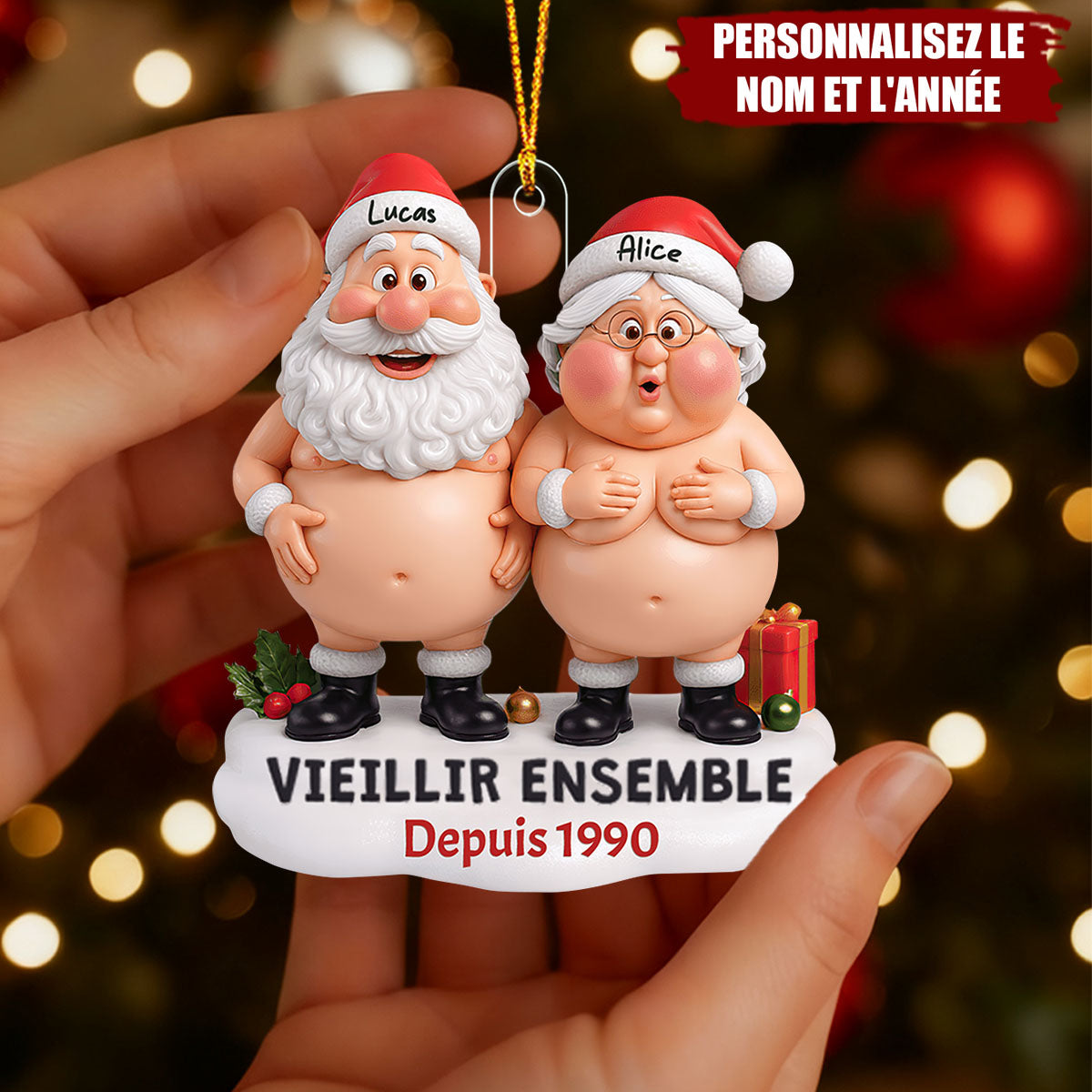 Ornement Personnalisé de Couple Père Noël – Personnalisez Noms et Année