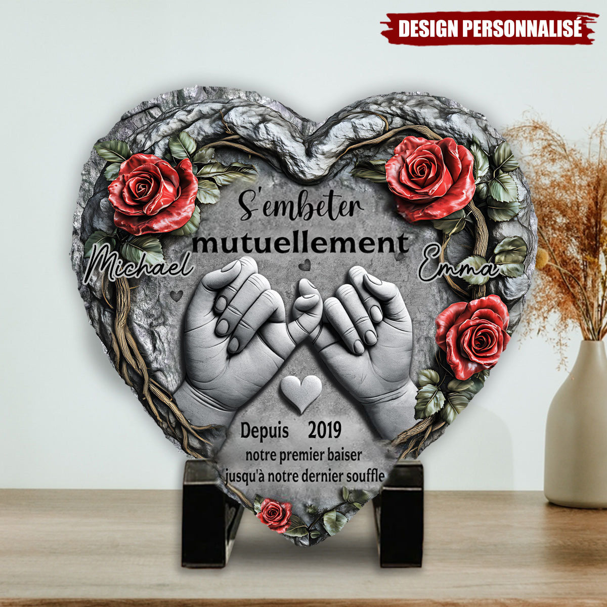 Pierre en forme de cœur personnalisée – Amour éternel depuis notre premier baiser