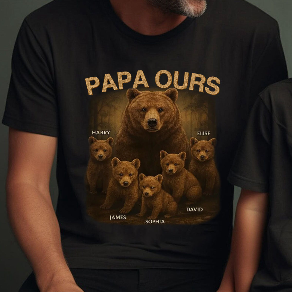T-shirt personnalisé Papa Ours – Cadeau adorable pour papa avec noms des enfants