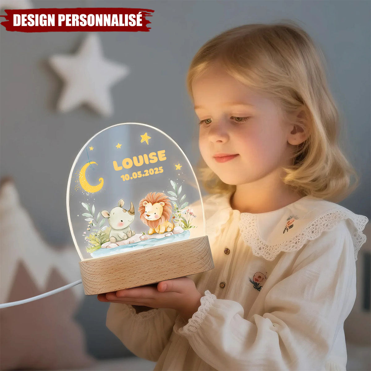 Lampe LED Personnalisée – Animaux de la Savane sous la Lune
