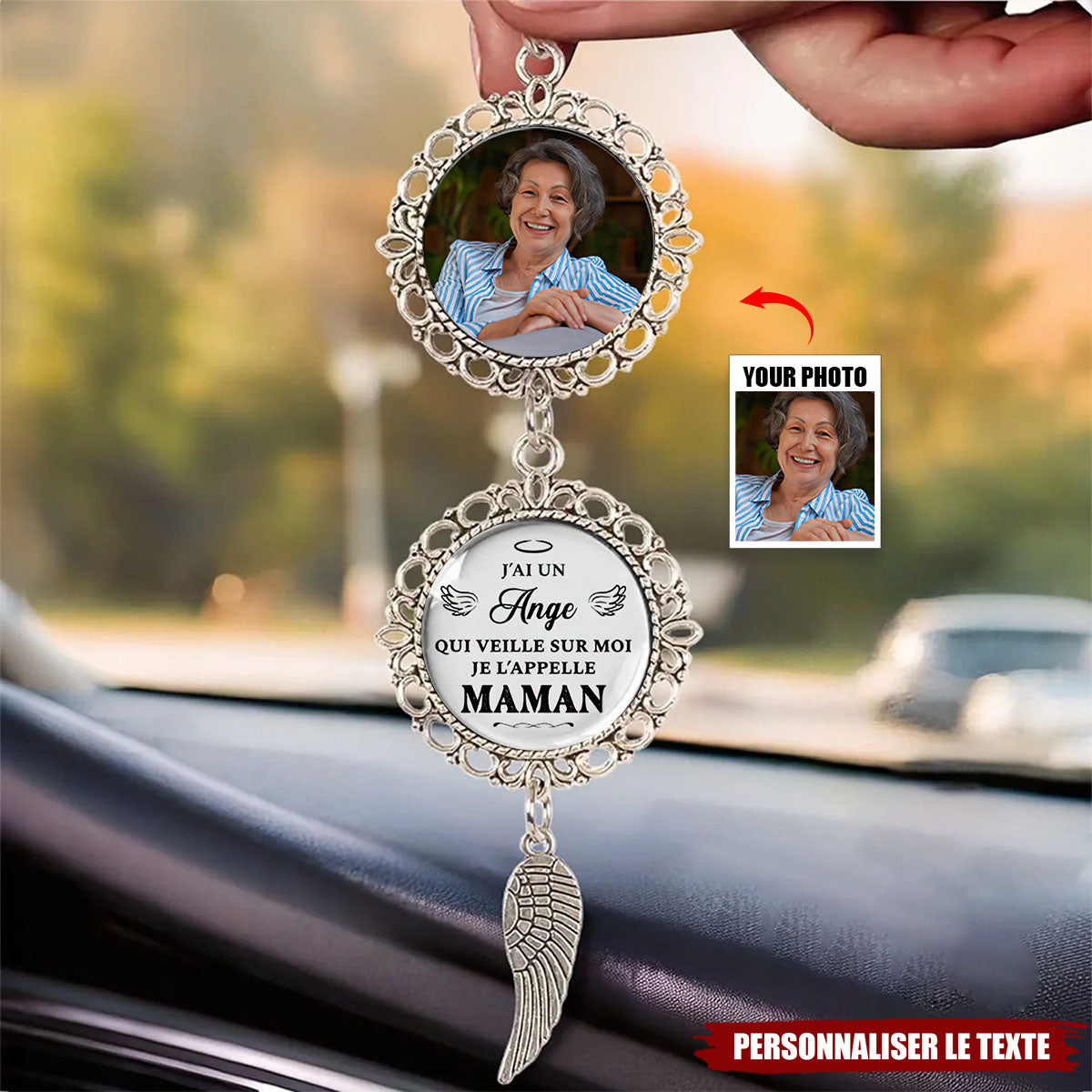Pendentif Voiture Personnalisé – "J’ai Un Ange Qui Veille Sur Moi, Je L’appelle Maman"