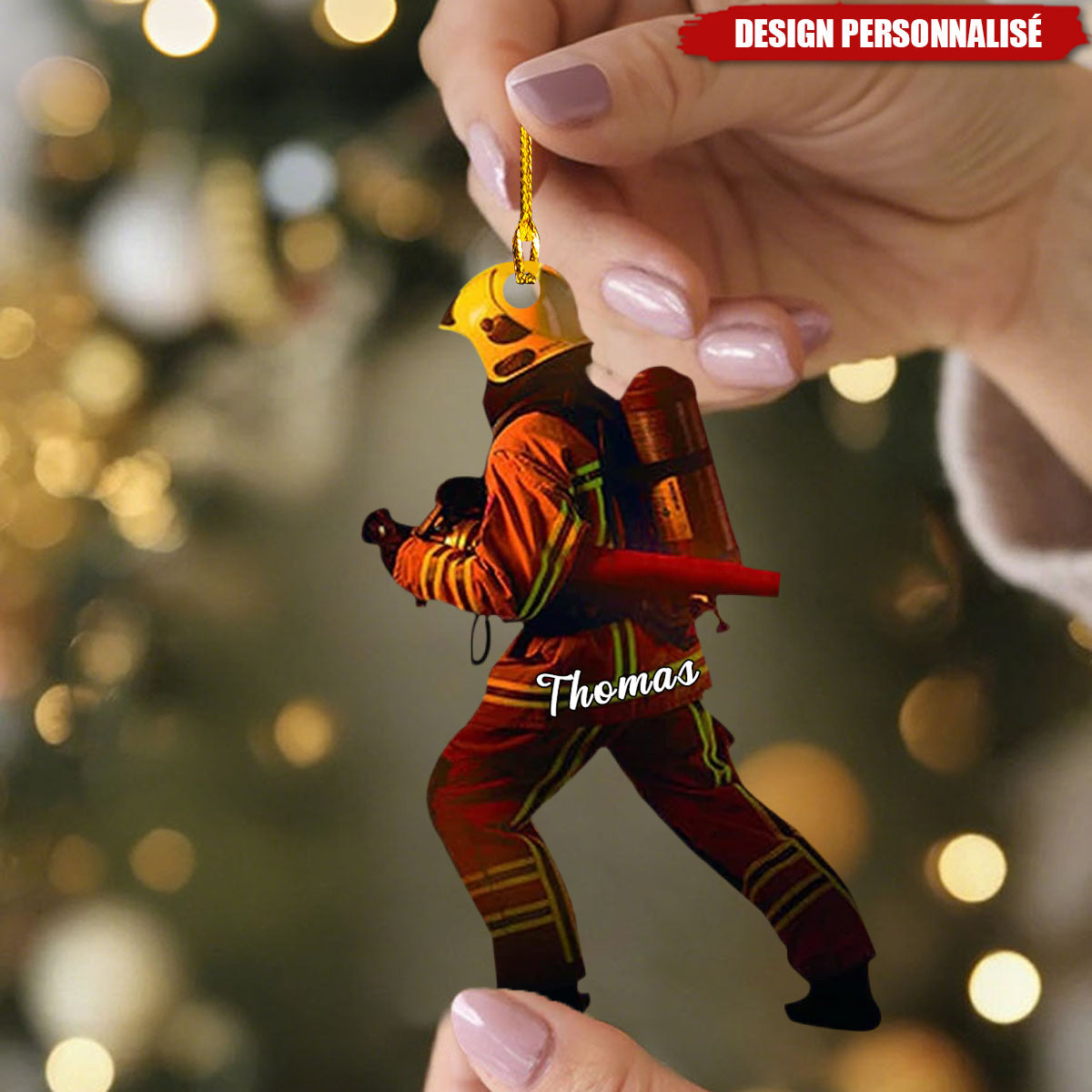 Ornement de Sapin Personnalisé Pompier – Cadeau de Noël Unique et Touchant