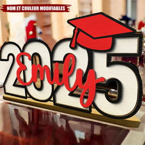Plaque en Bois Personnalisée avec Prénom – Souvenir de Remise de Diplôme 2025