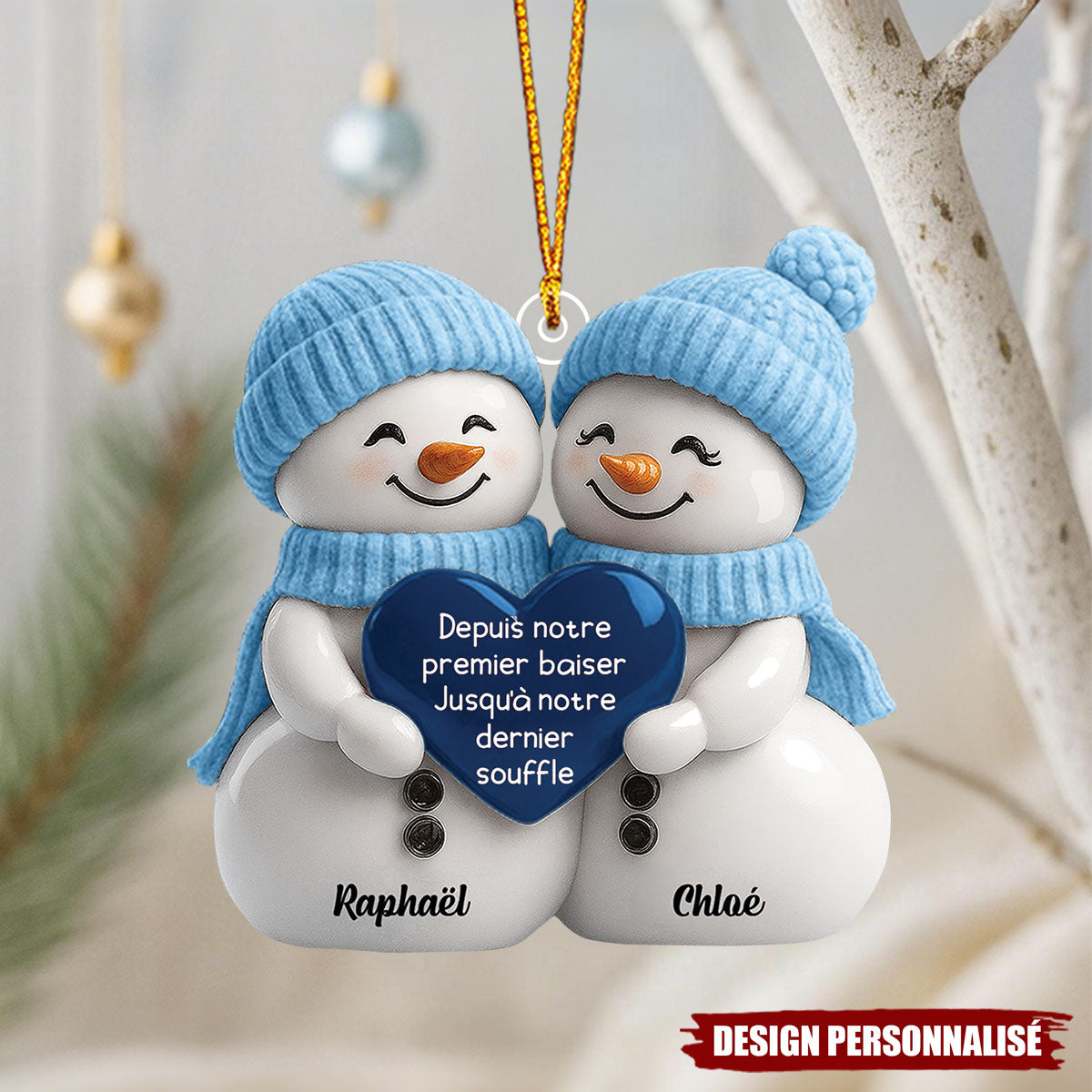 Ornement Personnalisée Couple de Bonhommes de Neige – Cadeau d’Amour Unique