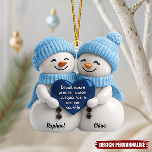 Ornement Personnalisée Couple de Bonhommes de Neige – Cadeau d’Amour Unique