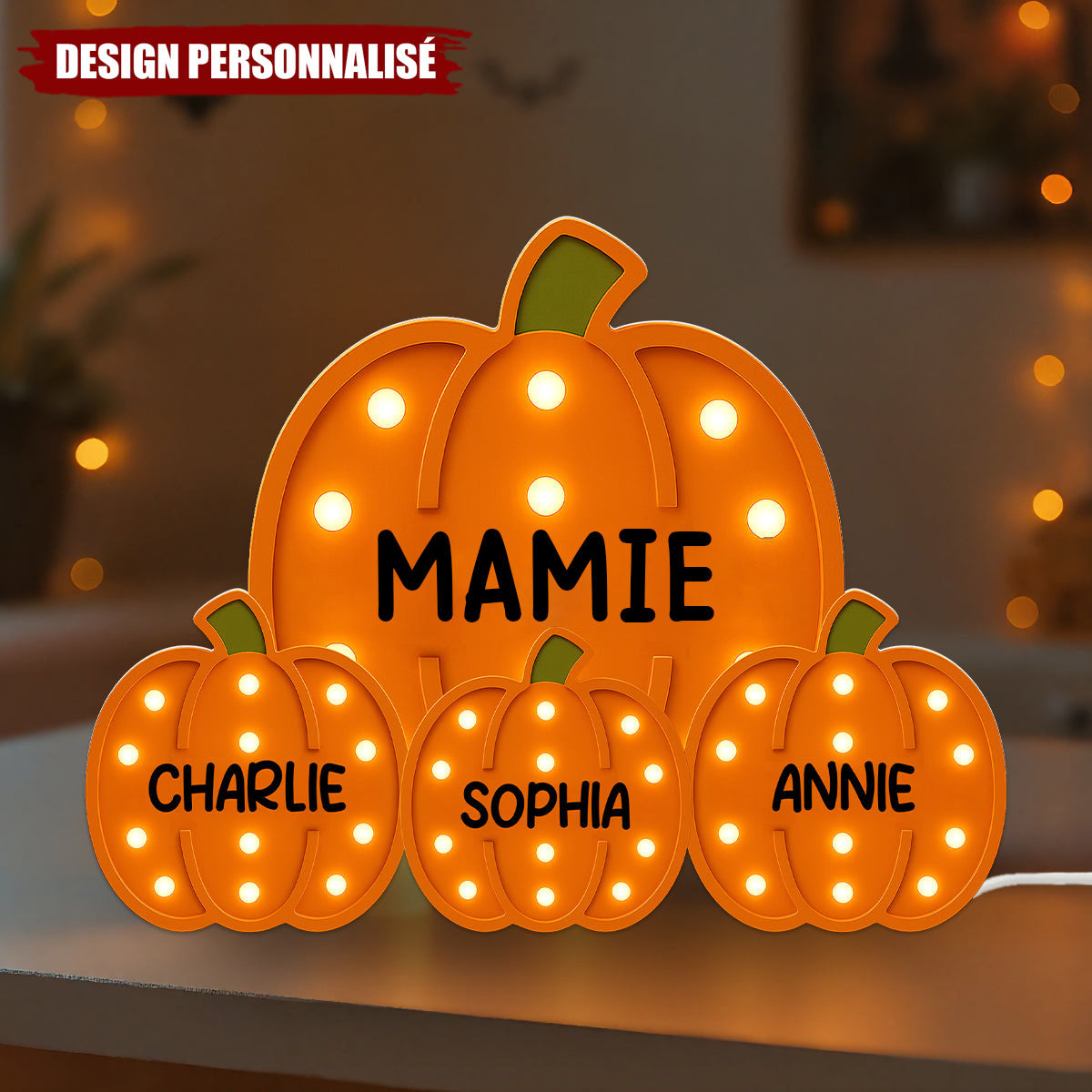 Boîte Lumineuse LED Citrouille Personnalisée – Décoration d’Halloween avec Nom personnalisé