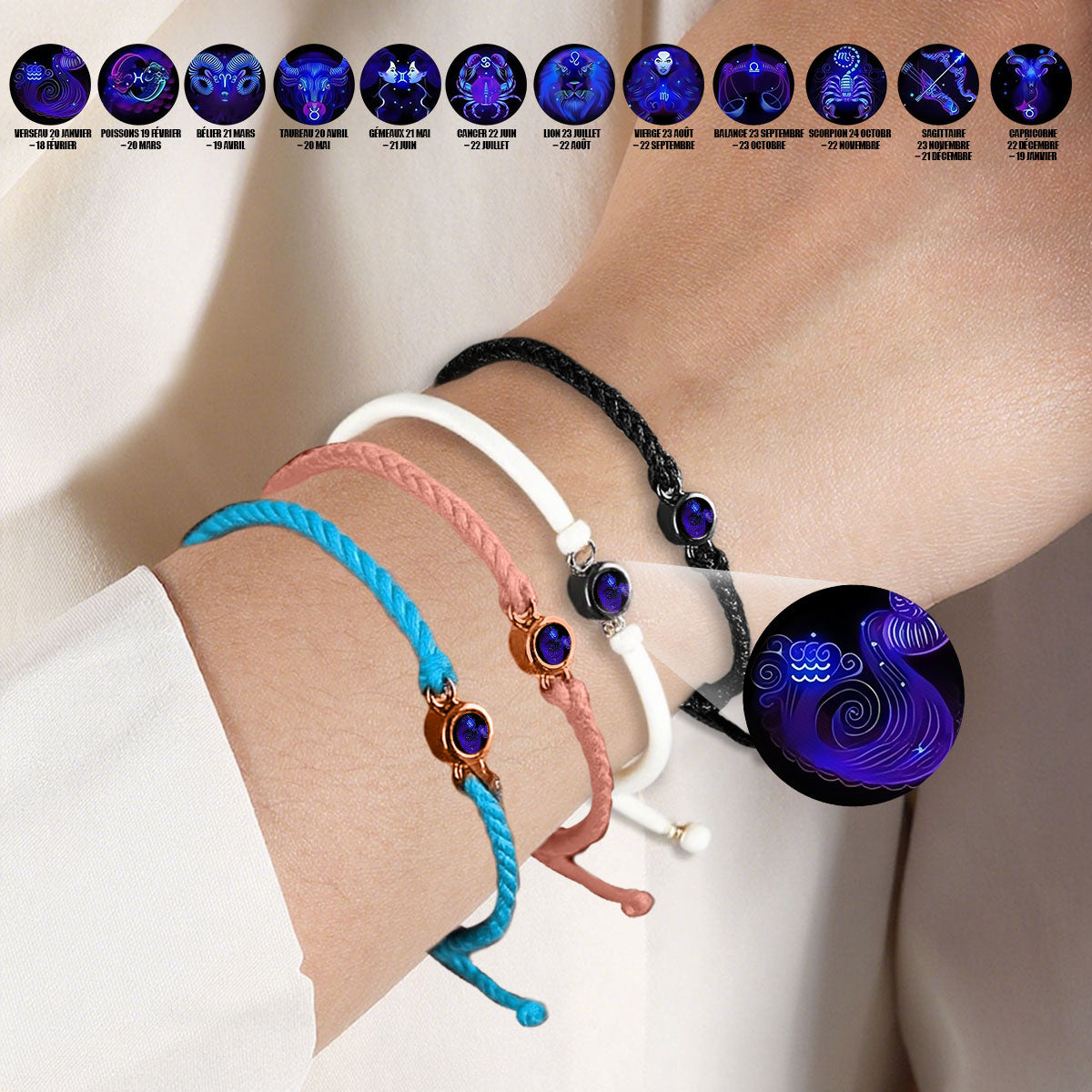 Bracelet Énergétique Ajustable – Signe du Zodiaque et Manifestation