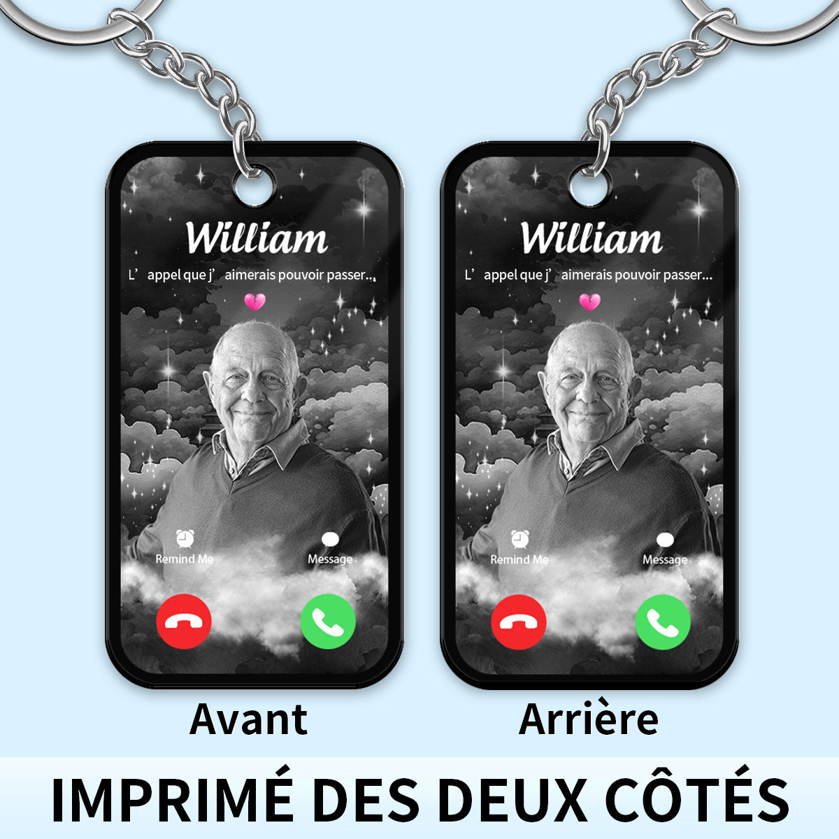 Porte-clés personnalisé L’appel que j’aimerais pouvoir passer  – Avec photo et nom