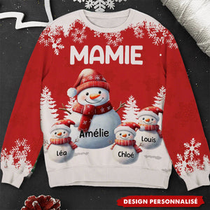 Pull de Noël Personnalisé - Famille de Bonhommes de Neige