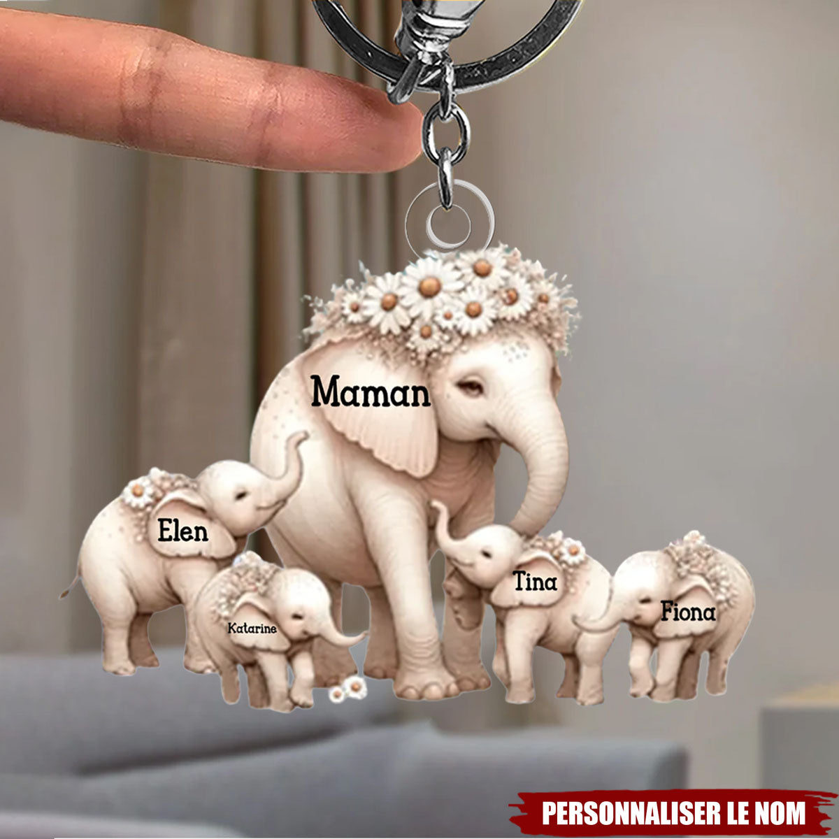 Porte-Clés Éléphants Personnalisé – Maman & Ses Petits