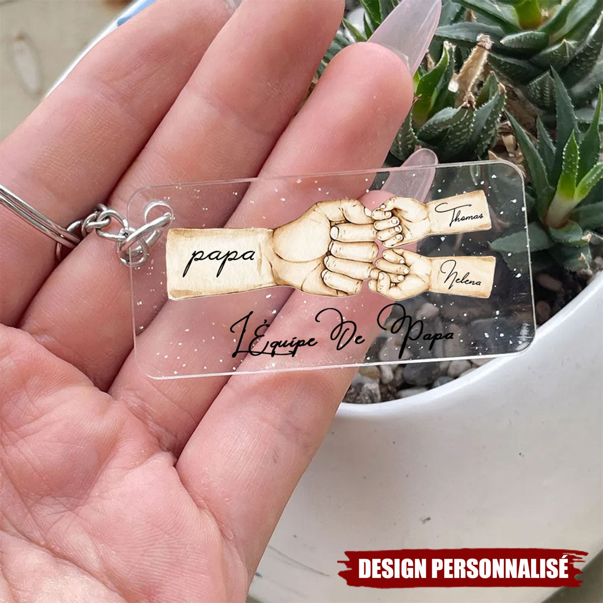 Porte-clés personnalisé “L’équipe de Papa” – Cadeau touchant pour la fête des pères