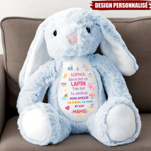 Peluche lapin personnalisée – Message d’amour de Maman/Mamie