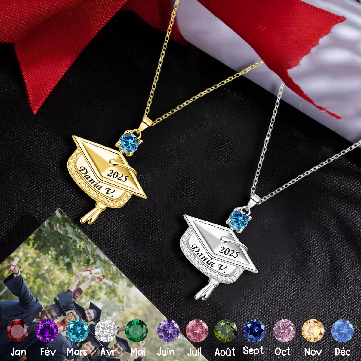 Collier Personnalisé de Remise de Diplôme avec Pierre de Naissance – Cadeau Mémorable