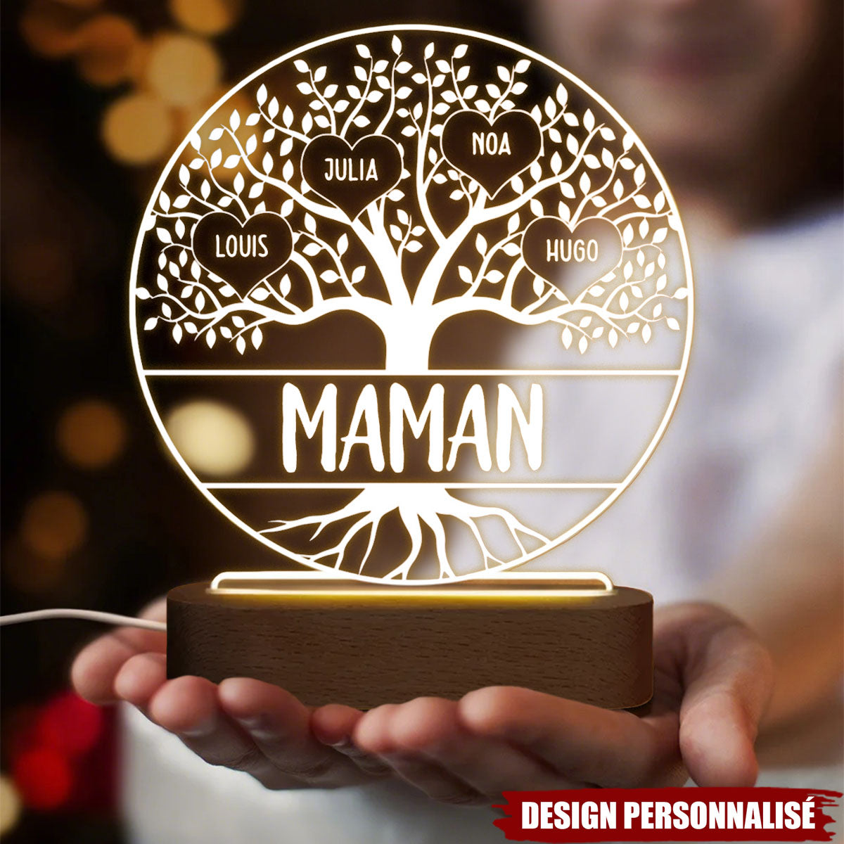 Lampe LED Personnalisée – Arbre de Vie avec Noms Enfants