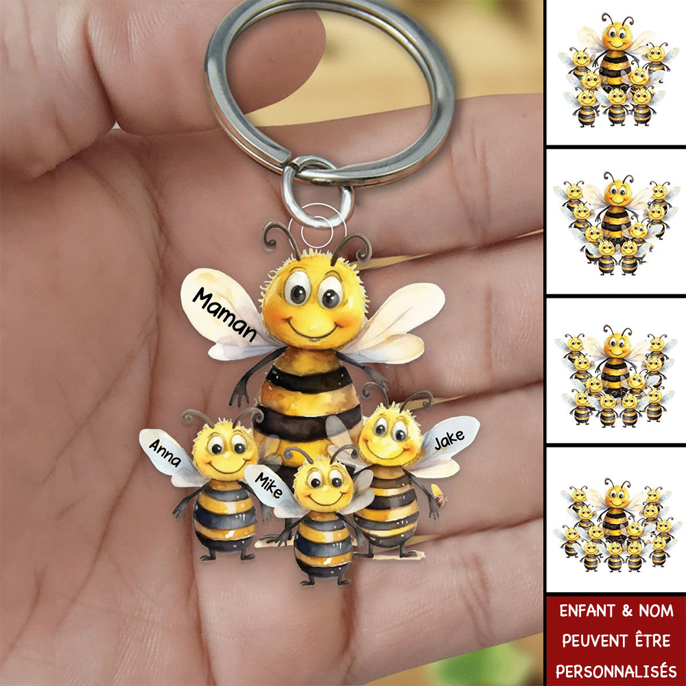 Porte-Clés Abeilles Personnalisé – “Mamie et ses Petites Abeilles”