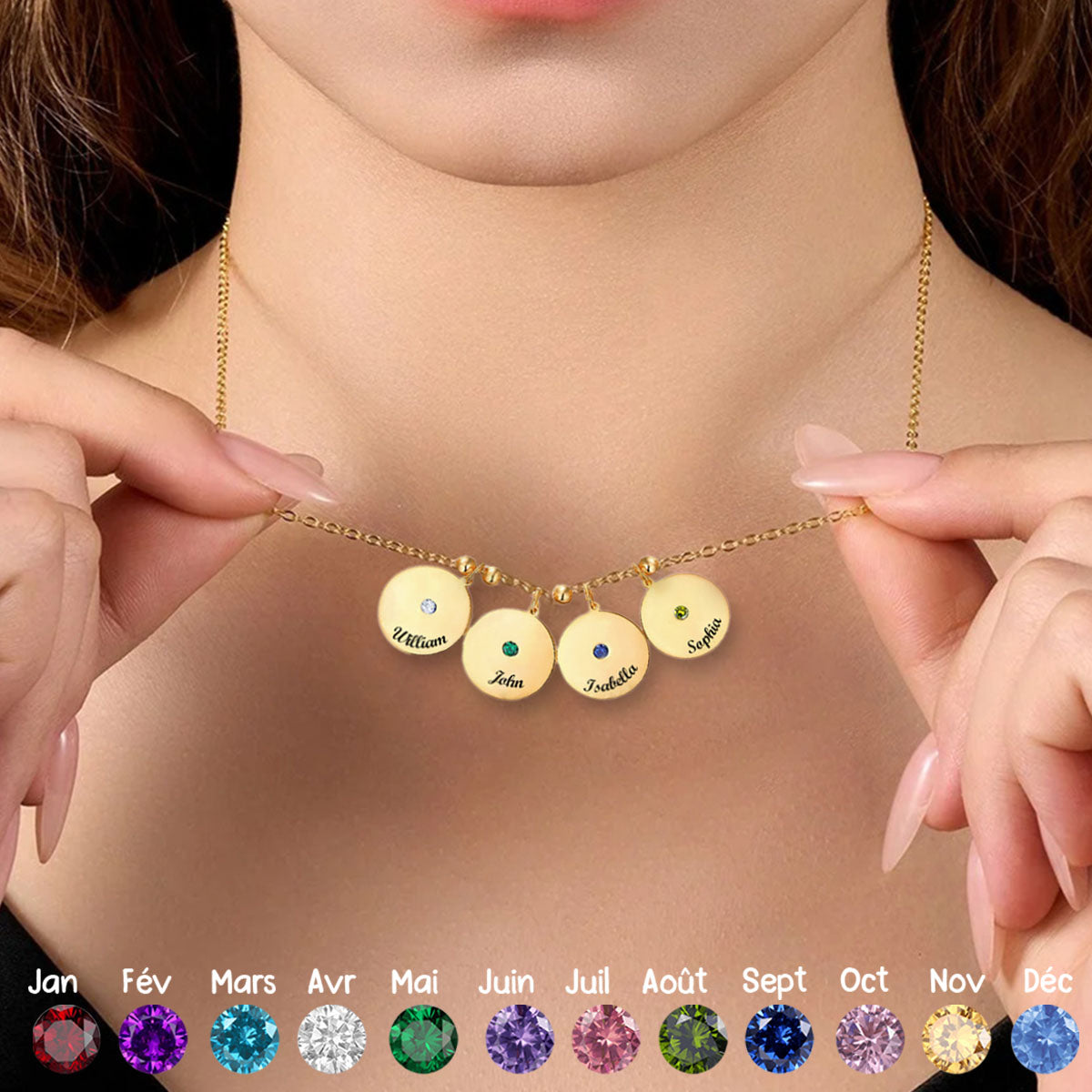 Collier Personnalisé avec Nom Gravé et Pierre de Naissance – Cadeau pour la Fête des Mères