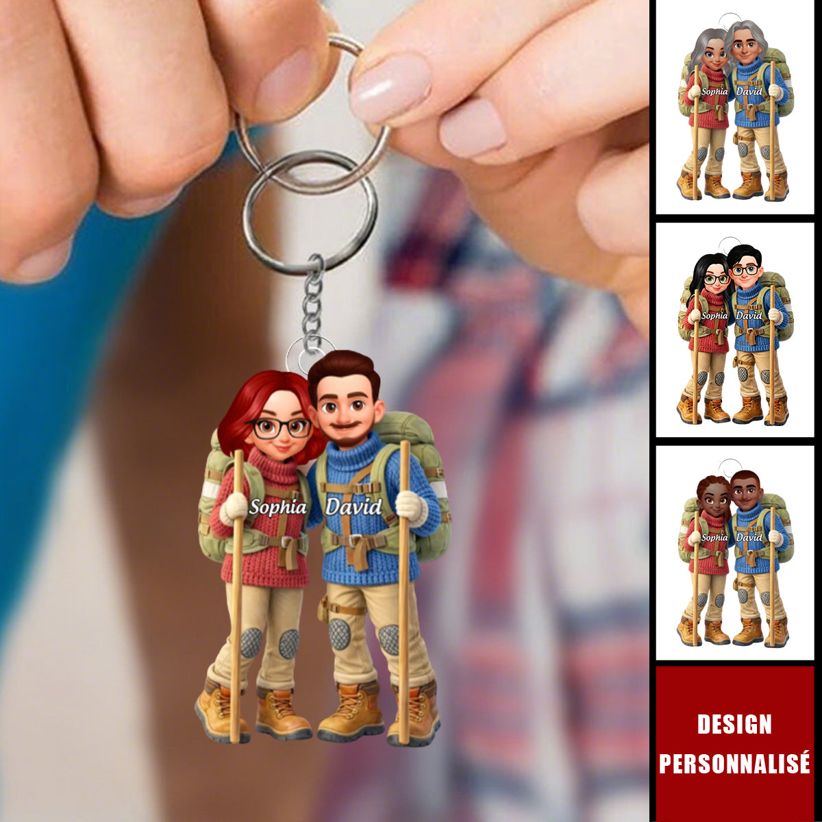 Porte-clés Couple Randonneurs Personnalisé – Cadeau Romantique pour les Aventuriers
