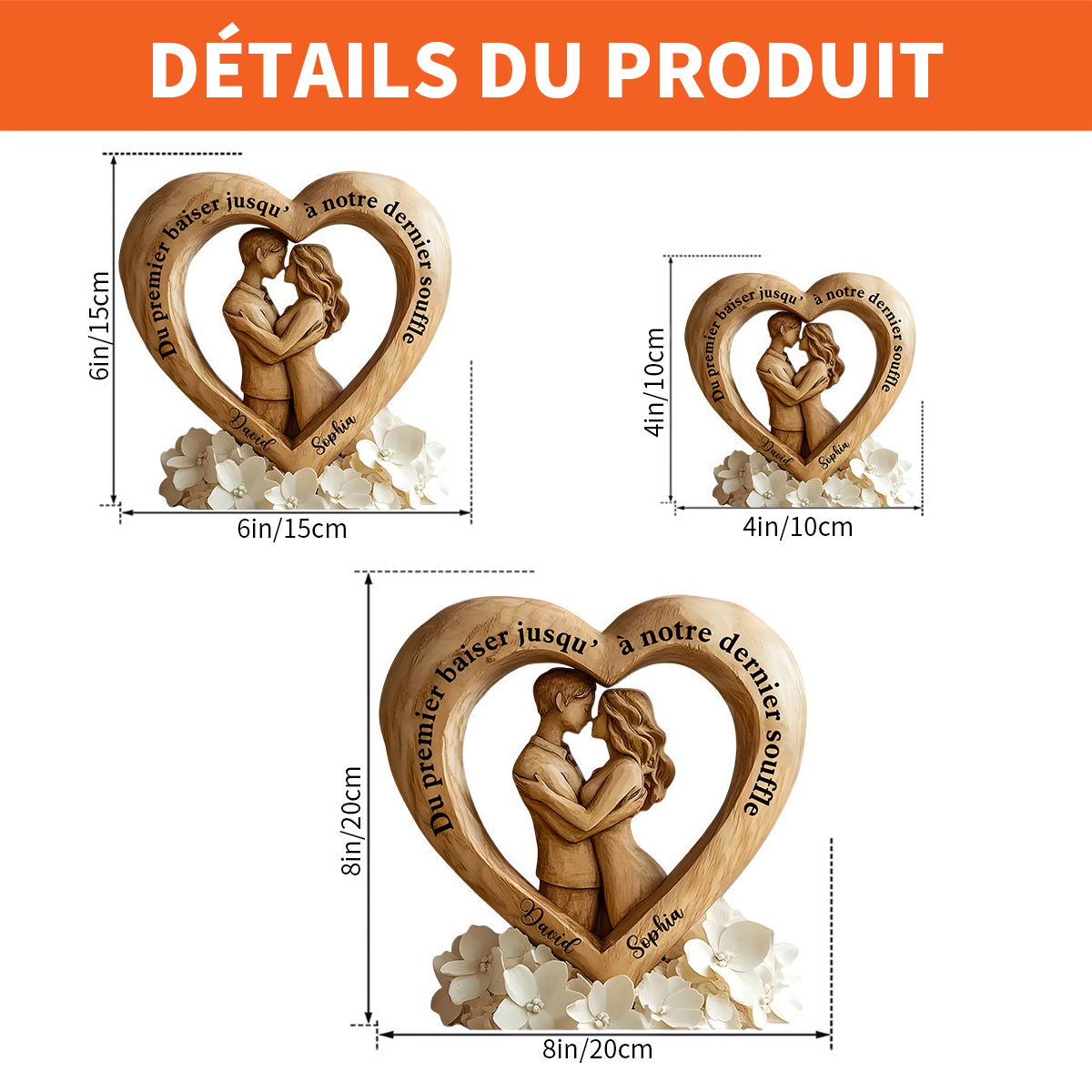 Plaque Acrylique Cœur Personnalisée – Du premier baiser au dernier souffle