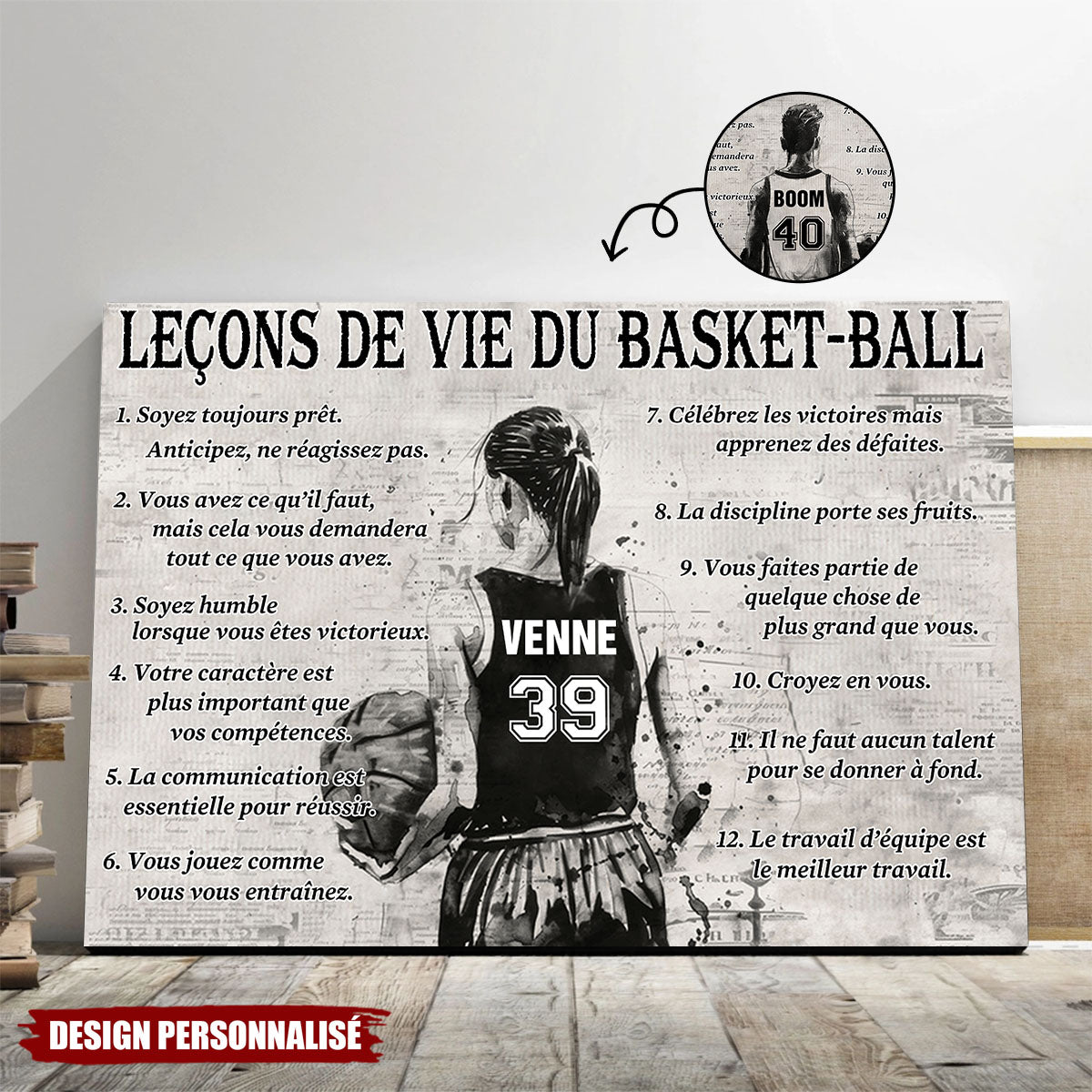 Affiche personnalisée des leçons de vie du basket-ball – Cadeau pour les passionnés de basket-ball