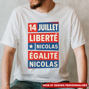 T-shirt Personnalisé 14 Juillet – Liberté, Égalité, Prénom