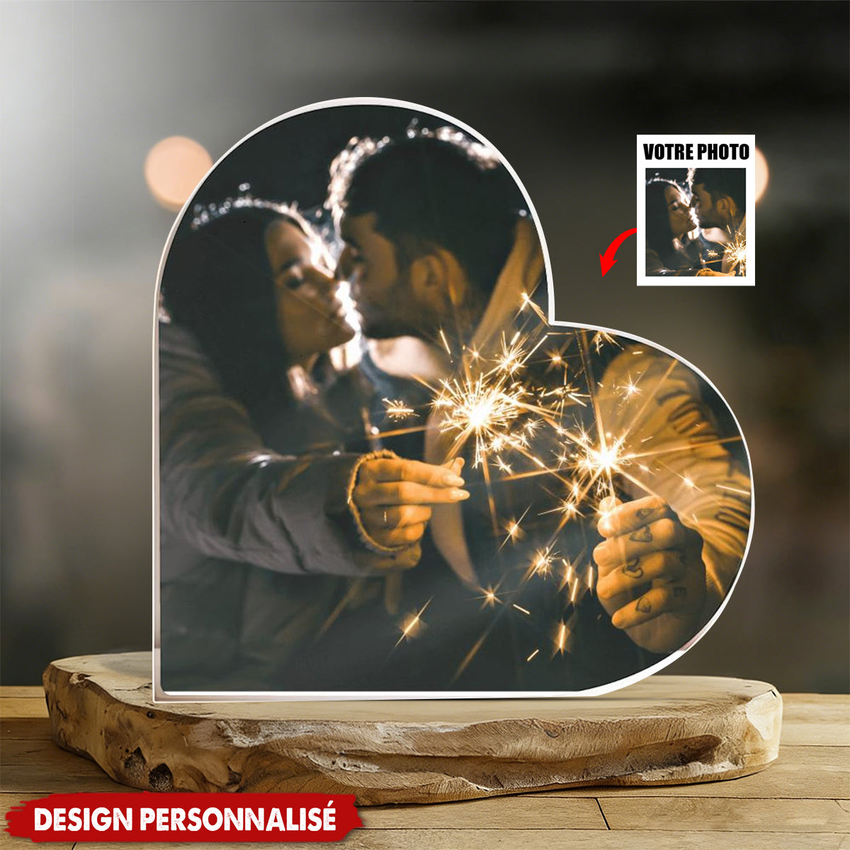 Plaque Photo Cœur Personnalisée — Souvenir d’Anniversaire, Saint-Valentin & Mariage