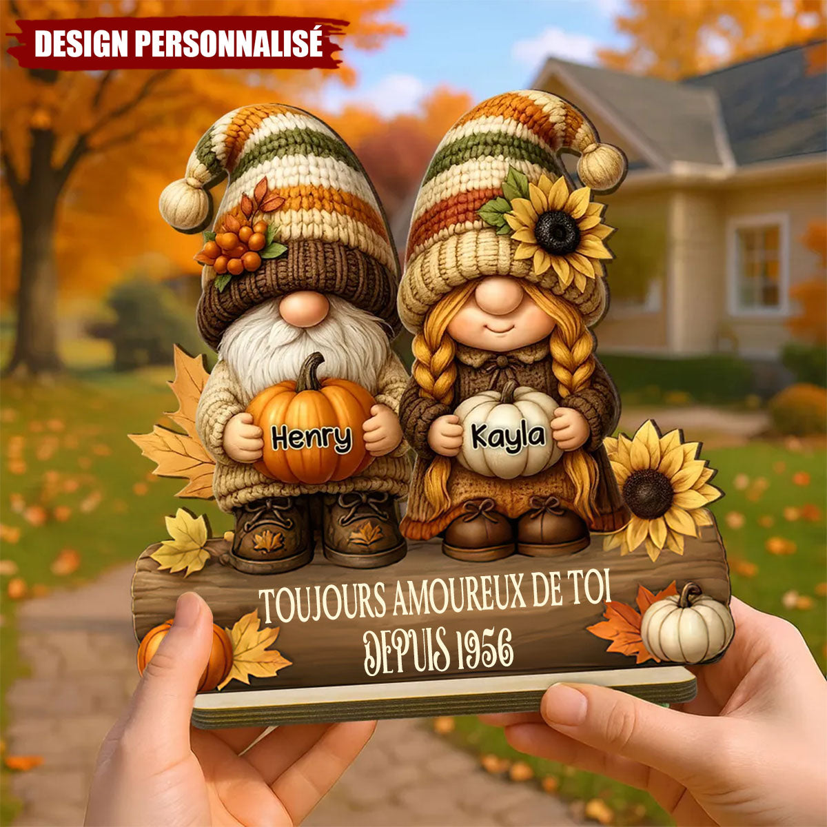 Plaque en Bois Personnalisée – Vieillir Ensemble avec un Couple de Nains