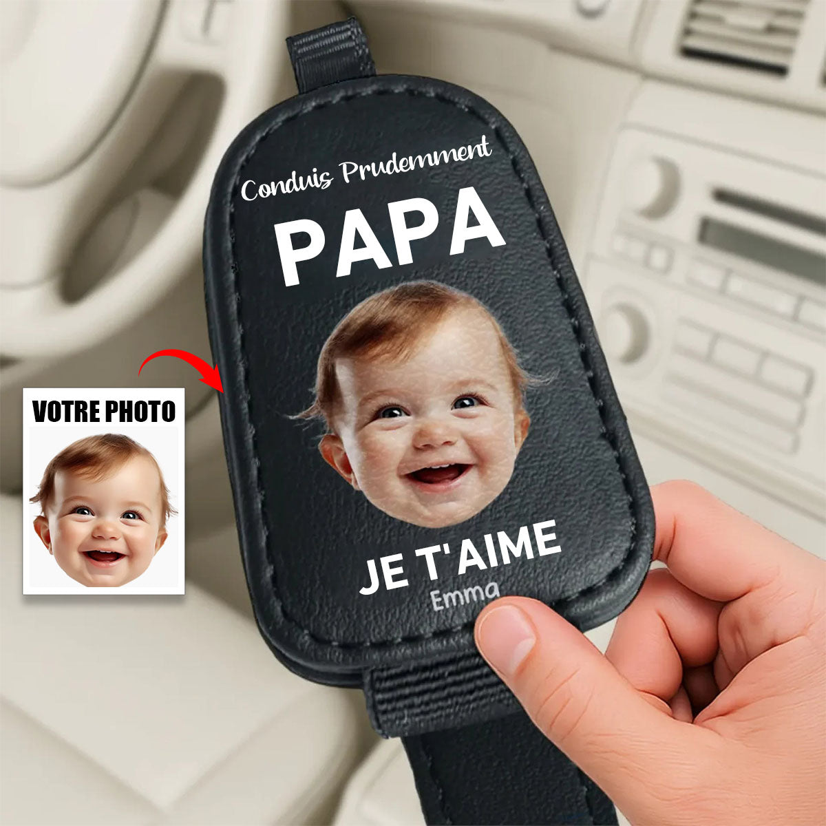 Support de lunettes de voiture personnalisé – Photo, "Conduis prudemment papa, amour éternel" – Cadeau familial personnalisé