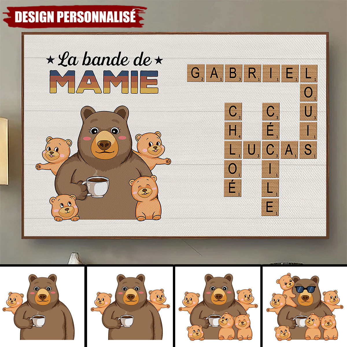 Affiche Personnalisé ‘La Bande à Papy / Mamie’ – Cadeau Familial avec Noms et Ours Adorables