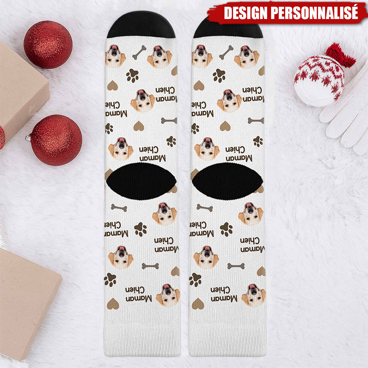 Chaussettes Amusantes pour Amoureux des Chiens-Design Personnalisé avec Photo