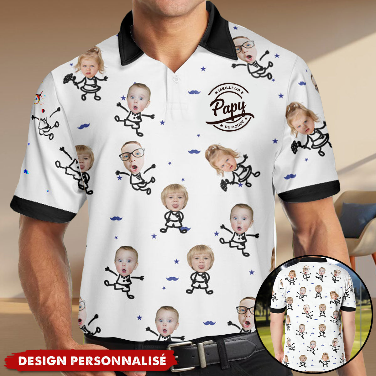 Meilleur Papa du Monde – Cadeau Personnalisé pour Papa ou Papi avec Photo sur Polo