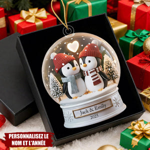 Ornement Personnalisé Couple de Manchots – Cadeau avec Noms et Année