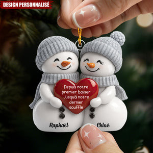 Ornement Personnalisée Couple de Bonhommes de Neige – Cadeau d’Amour Unique