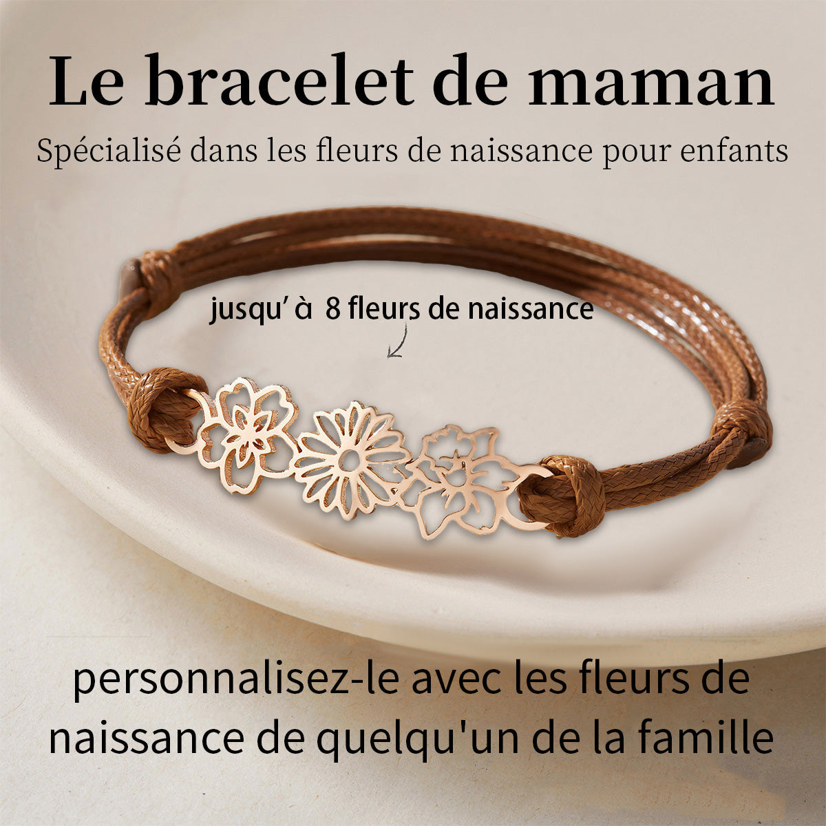 Bracelet personnalisé avec fleurs de naissance pour grand-mère et maman 1 à 8