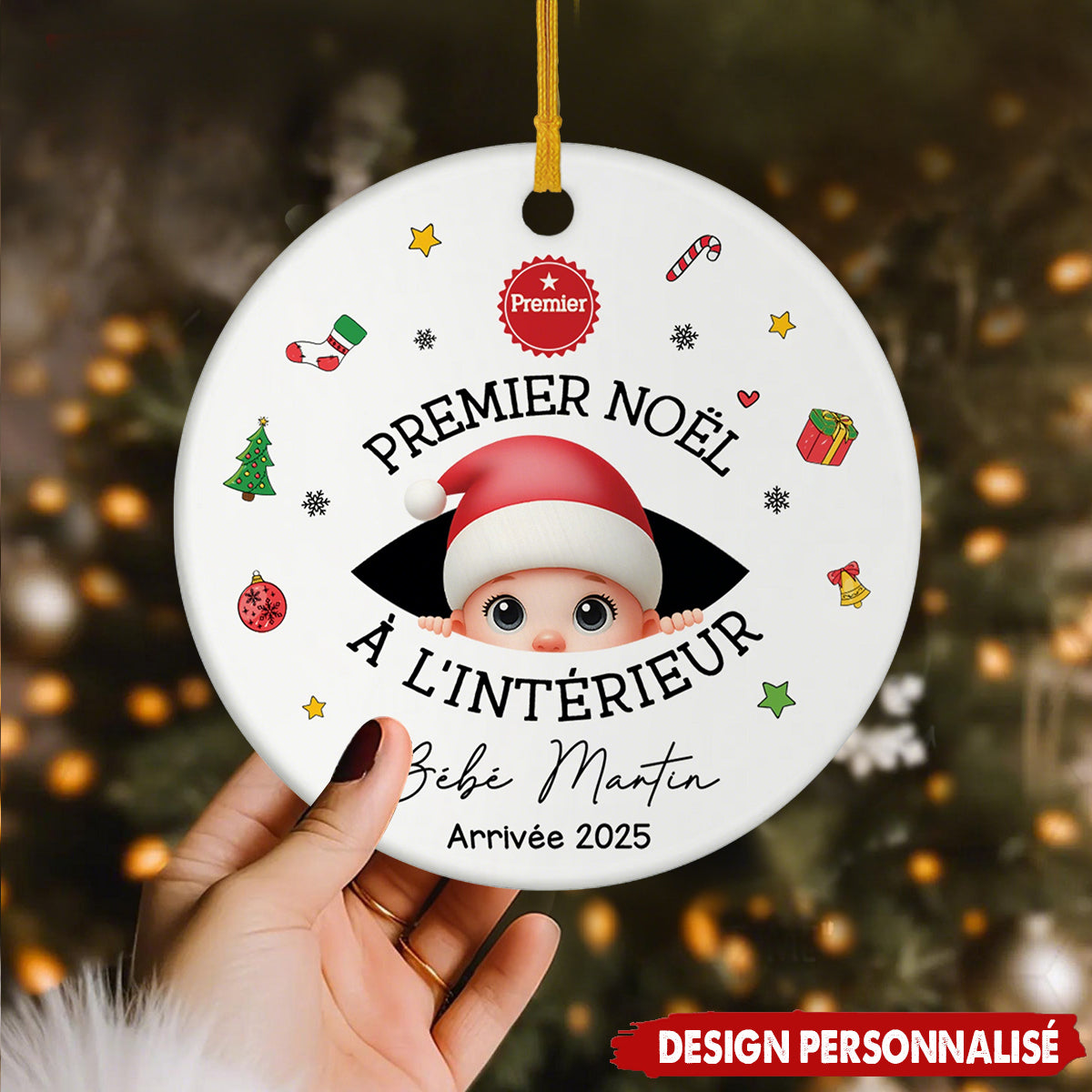 Ornement Noël Céramique Personnalisé - Premier Noël à l’Intérieur