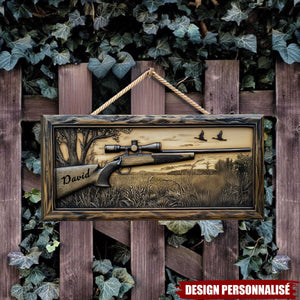 Fusil de Chasse – Panneau en Bois Personnalisé en Forme de Chasse