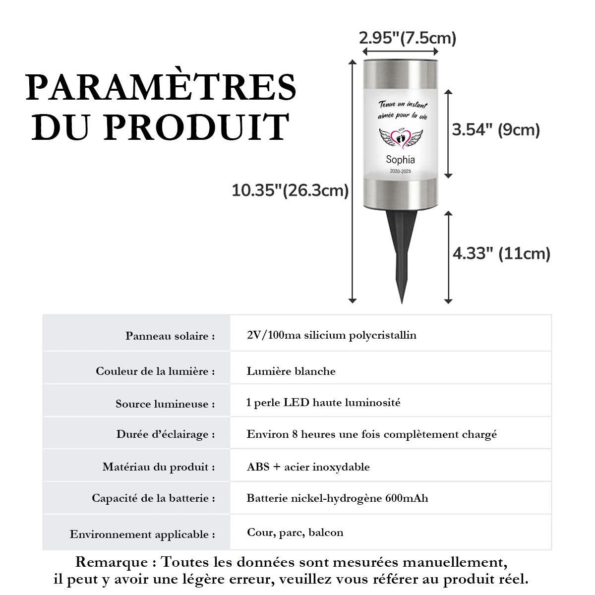 Lampe Solaire de Jardin Personnalisée – Cadeau commémoratif familial avec nom et silhouette