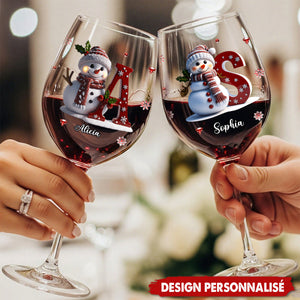Verres à Vin Personnalisés – Flocon de Neige & Bonhomme de Neige pour Noël
